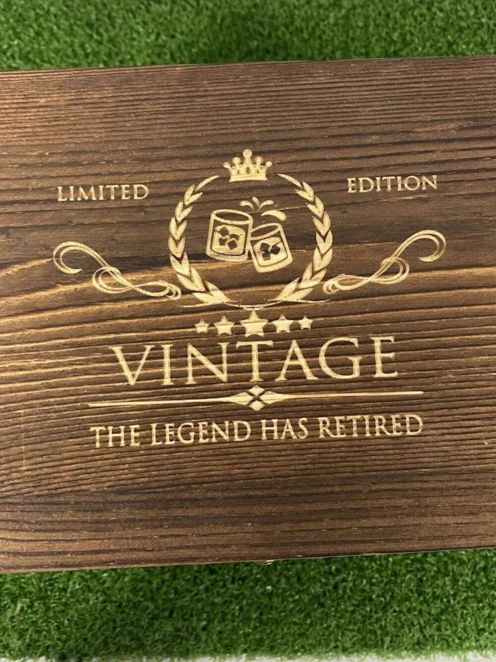 Limited Edition VTG The Legend Has Retired Wood Box Whiskey Glass Stones Coaster